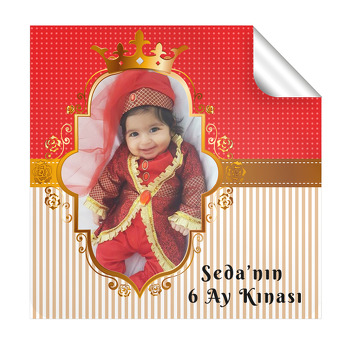 Gold Çerçeveli 6 Ay Kınası Temalı Doğum Günü  Kare Etiket