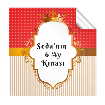 Gold Çerçeveli Yazılı 6 Ay Kınası Temalı Doğum Günü  Kare Etiket