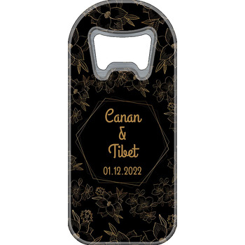 Gold Çiçek Desen Siyah Fon Temalı Uzun Magnet Açacak
