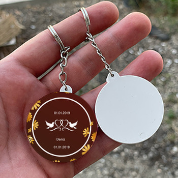 Gold Çiçek Temalı Söz Nişan Nikah Daire Plastik Anahtarlık