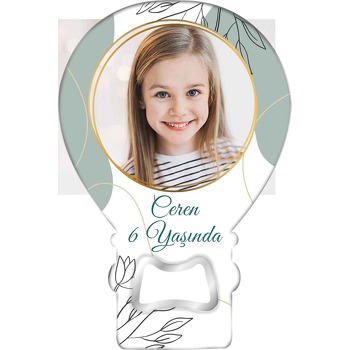 Gold Daire Çerçeve ile Çizgisel Dallar Temalı Balon Ahşap Magnet 