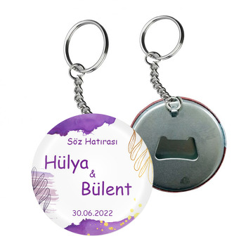 Gold Defne Dalı ile Mor Suluboya Efekt Temalı Arkası Açacak Anahtarlık