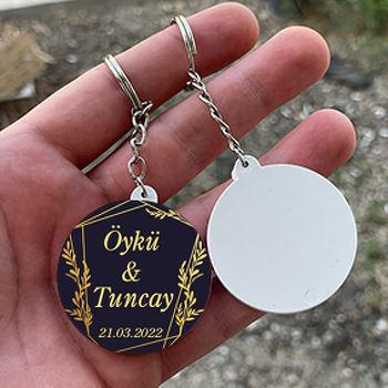 Gold Defne Yaprakları Temalı Daire Plastik Anahtarlık