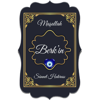 Gold Desen Çerçeve ile Kalp Nazar Boncuğu Sünnet Temalı Özel Kesim Magnet