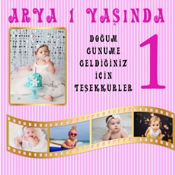 Gold Film Şeridi ve Pembe Çizgili Temalı Kare Parti Afiş