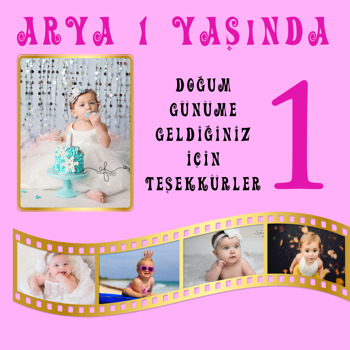 Gold Film Şeridi ve Pembe Temalı Kare Parti Afiş
