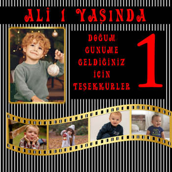 Gold Film Şeridi ve Siyah Çizgili Temalı Kare Parti Afiş