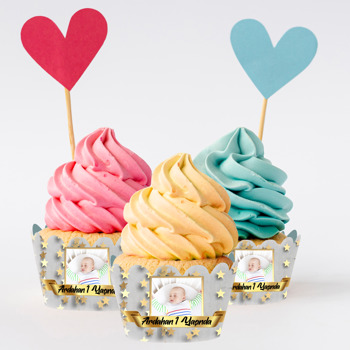 Gold Gri Yıldızlar Temalı Cupcake Sargısı
