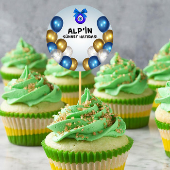 Gold ile Mavi Şeffaf Balonlarla Sünnet Hatırası Temalı Parti Kürdan Süs