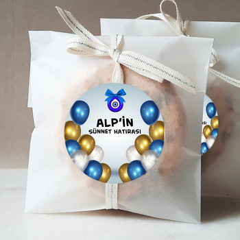 Gold ile Mavi Şeffaf Balonlarla Sünnet Hatırası Temalı Sticker