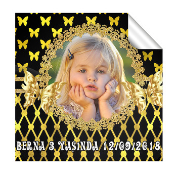 Gold Kelebek Temalı Kare Etiket