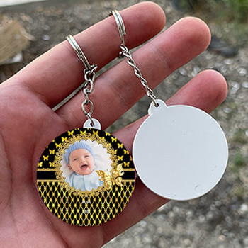 Gold Kelebek Temalı Resimli Daire Plastik Anahtarlık