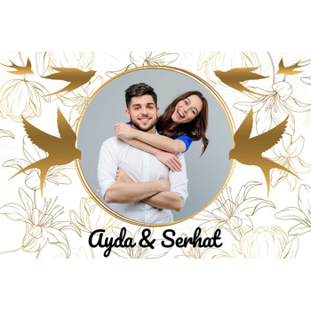 Gold Kırlangıçlar ile Çiçekler  Temalı Doğum Günü Afiş