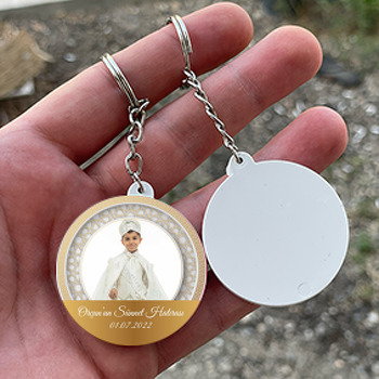 Gold Kündekari ile Sünnet Hatırası Temalı Daire Plastik Anahtarlık