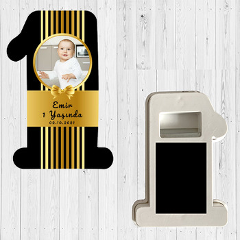 Gold Kurdele ile Siyah Çizgili Fon Temalı Doğum Günü Magnet Açacak