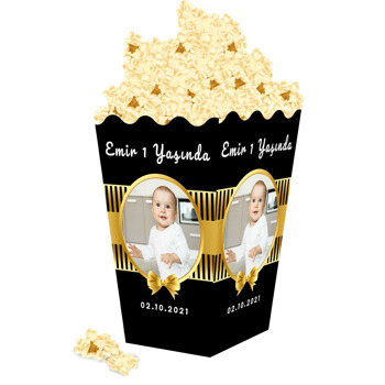 Gold Kurdele ile Siyah Çizgili Fon Temalı Popcorn Kutusu