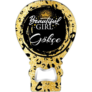 Gold Leopar Desen ile Taç Temalı Balon Ahşap Magnet 