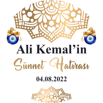 Gold Mandala ile Beyaz Fonda Sünnet Temalı Akrilik Daire Magnet