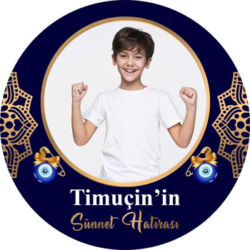 Gold Mandala ile Lacivert Fonda Sünnet Temalı Akrilik Daire Magnet