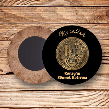 Gold Maşallah ile Mandala Temalı Daire Ahşap Magnet