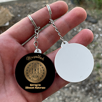 Gold Maşallah ile Mandala Temalı Daire Plastik Anahtarlık