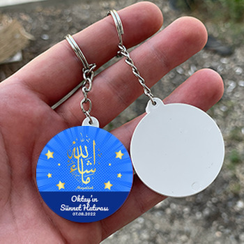 Gold Maşallah ile Mavi Fonda Sünnet Temalı Daire Plastik Anahtarlık