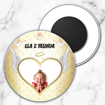 Gold Melek Kanadı Temalı Resimli Daire Plastik Magnet