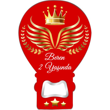 Gold Melek Kanatları ile Defne Yaprağı Kırmızı Fon Temalı Balon Ahşap Magnet 