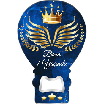 Gold Melek Kanatları ile Defne Yaprağı Mavi Mermer Fon Temalı Balon Ahşap Magnet 