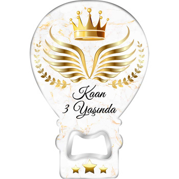 Gold Melek Kanatları ile Defne Yaprağı Mermer Fon Temalı Balon Ahşap Magnet 