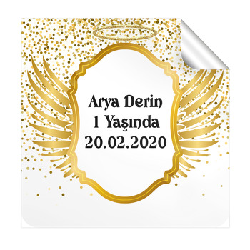 Gold Melek Temalı Kare Etiket