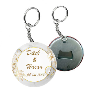 Gold Menekşe ile Mermer Fon Temalı Arkası Açacak Anahtarlık