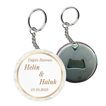 Gold Minimal Yapraklar ile Daire Çerçeve Beyaz Fon Temalı Arkası Açacak Anahtarlık