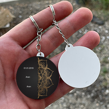 Gold Motifli Söz Nişan Nikah Daire Plastik Anahtarlık