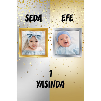 Gold Silver İkiz Temalı Doğum Günü Magnet