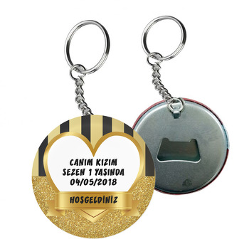 Gold Simli Kalp Çerçeve Temalı Arkası Açacak Anahtarlık