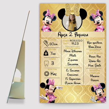  Gold Simli Minnie Mouse Temalı Ayaklı Ahşap Pano
