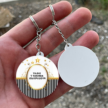 Gold Star  Temalı Daire Plastik Anahtarlık