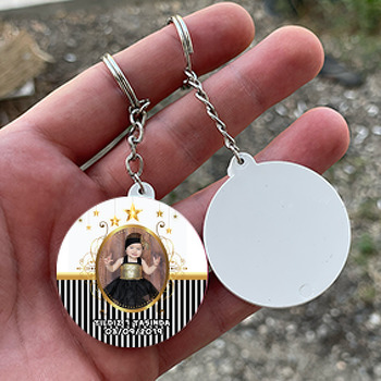 Gold Star Temalı Resimli Daire Plastik Anahtarlık