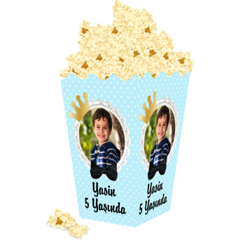 Gold Taç Çerçeve ile Mavi Fon Temalı Popcorn Kutusu