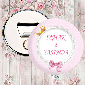 Gold Taç Çerçeve ile Pembe Fon Temalı Magnet Açacak