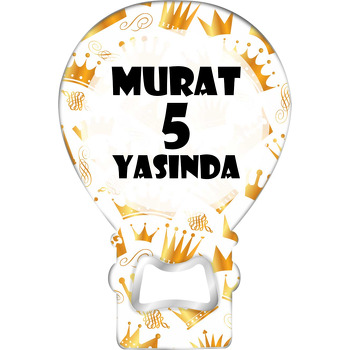 Gold Taç Desen Temalı Balon Ahşap Magnet 