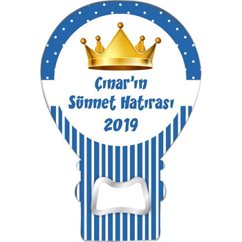 Gold Taç Mavi Çizgi ile Puantiye Fon Temalı Balon Ahşap Magnet 