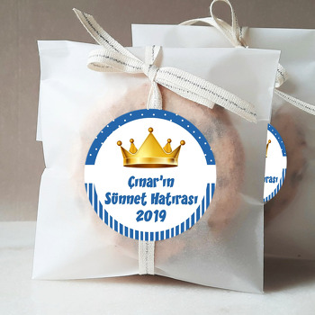 Gold Taç Mavi Çizgi ile Puantiye Fon Temalı Sticker