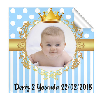 Gold Taç Prens Temalı Doğum Günü  Kare Etiket