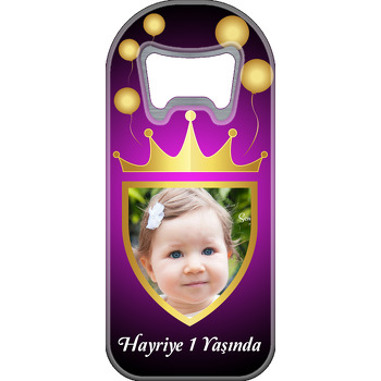 Gold Taç ve Balonlar ile Pembe Siyah Fon Temalı Resimli Uzun Magnet Açacak