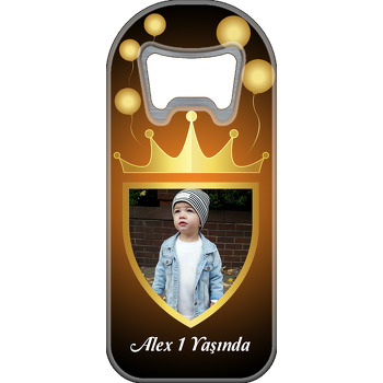 Gold Taç ve Balonlar ile Turuncu Siyah Fon Temalı Resimli Uzun Magnet Açacak