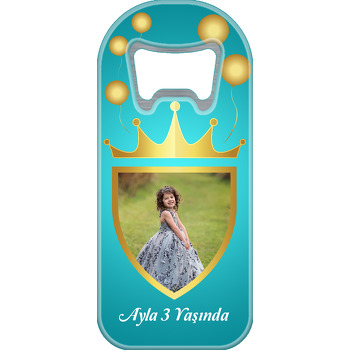 Gold Taç ve Balonlar ile Yeşil Fon Temalı Resimli Uzun Magnet Açacak