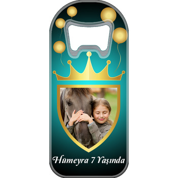 Gold Taç ve Balonlar ile Yeşil Siyah Fon Temalı Resimli Uzun Magnet Açacak