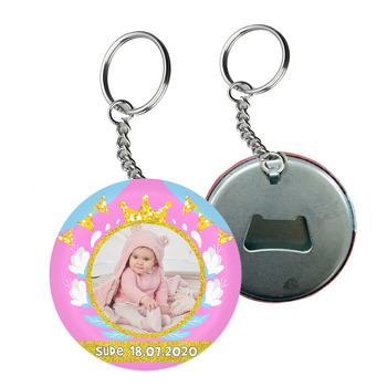 Gold Taç Ve Çiçekler Temalı Resimli Arkası Açacak Anahtarlık